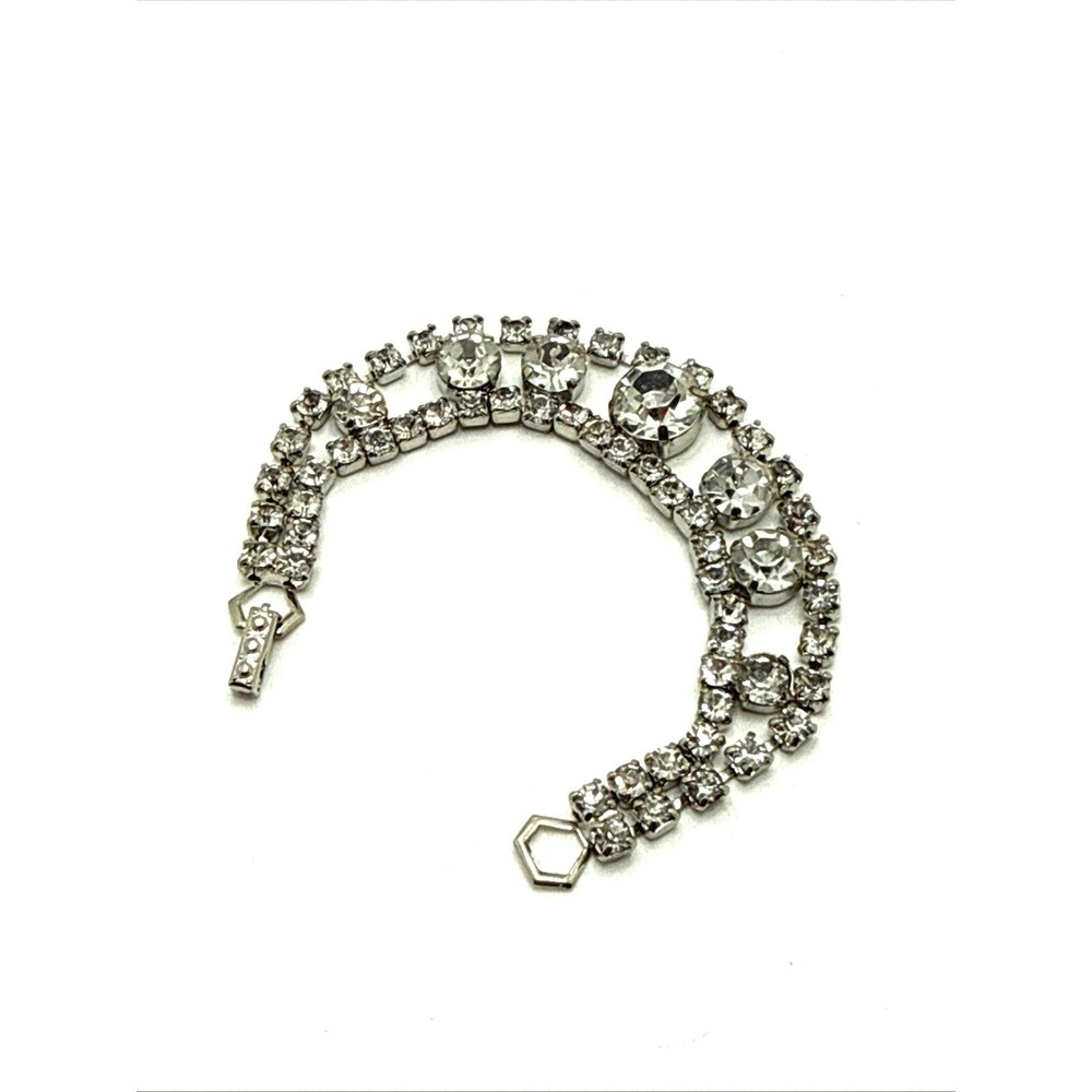 Vintage LA REL Clear Rhinestone Bracelet Sparkling Statement Bridal Prom 7.5"
